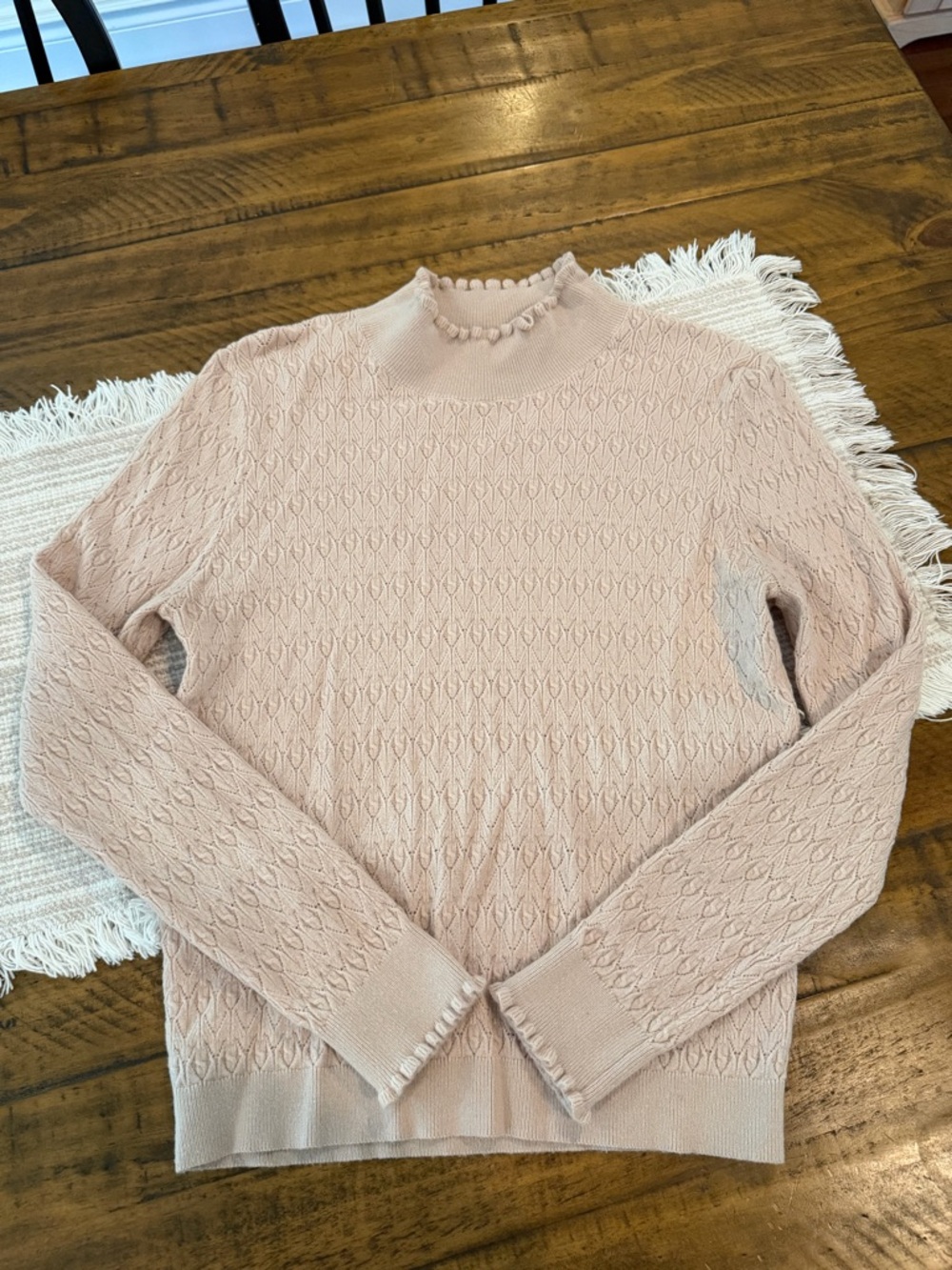 twik Pale Pink Cowl-Neck Knit Sweater with Scalloped Edge